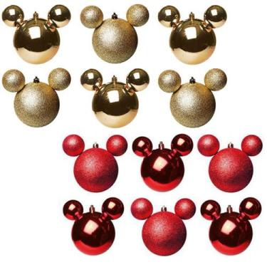 Imagem de Enfeite De Natal 12 Bolas Mickey Dourado E Vermelho - Disney