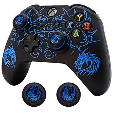 Imagem de Capa protetora de silicone antiderrapante para controle Xbox-One, conjunto de acessórios para joystick gamepad sem fio/com fio da Microsoft Xbox 1 com 2 tampas de aperto de polegar (azul)