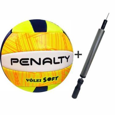 Imagem de Bola De Volei Penalty Costurada Soft Laranja + Inflador Oficial Origin