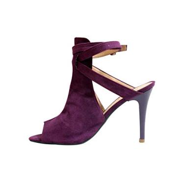 Imagem de Ankle Boot Suede Roxo Salto Fino Cor:Roxo;Tamanho:34;Gênero:Feminino