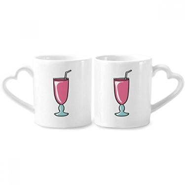Imagem de Conjunto de canecas de porcelana para casal de sorvete rosa com alça de coração