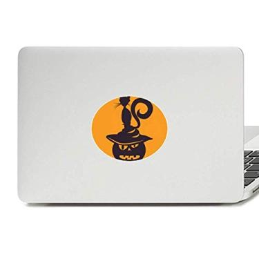 Imagem de Adesivo de notebook de vinil com emblema de abóbora de monstro e gato Dia das Bruxas