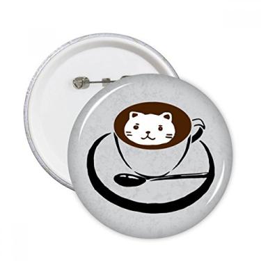 Imagem de Ilustração de xícara de café adorável estampa de gato pinos redondos distintivo decoração de roupas 5 peças presente