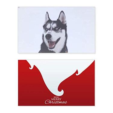 Imagem de Big Dog Snow Husky Foto Feriado Feliz Natal Cartão de Parabéns Mensagem de Letras de Natal