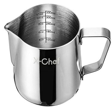 Imagem de X-Chef Jarra para espumar leite, copo espumador de leite de aço inoxidável, jarro de café expresso 350 ml