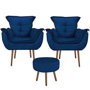 Imagem de KIT 02 Poltrona Decorativa Perola + Puff Redondo Marinho - Moveis Aguias