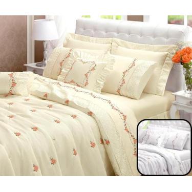 Imagem de Cobreleito Cama Queen 6 Peças Todo Bordado Colcha Queem Bouquet Buque