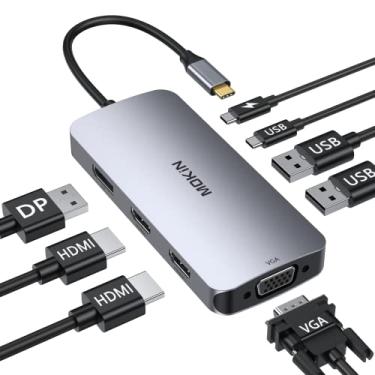 Imagem de MOKiN Estação de ancoragem para laptop USB C, adaptador de hub USB C, 3 monitores com 2 HDMI, DisplayPort VGA, 3 USB 2.0, PD para Dell/HP/Lenovo/Microsoft