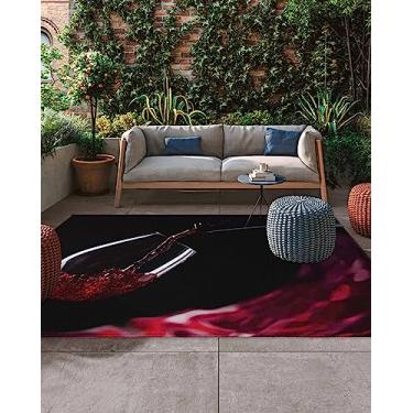 Imagem de Savannan Tapete de área ao ar livre, copo de vinho tinto artes absorvente fácil de limpar, tapete antiderrapante para sala de jantar, quintal, deck, pátio 1,2 x 1,8 m