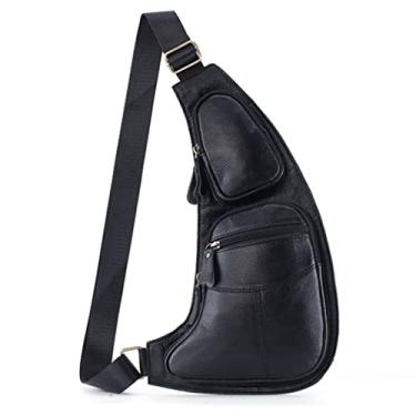 Imagem de KPYWZER Mochila tiracolo masculina vintage de couro com alça tiracolo e peito, #01 preto, 16x8x30cm/6.29x3.14x11.81inch(L*W*H), Vintage