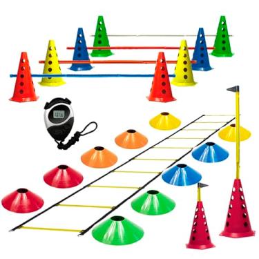 Imagem de 10 Cones Furados Barreiras + 10 Pratos + Escada + Cronometro