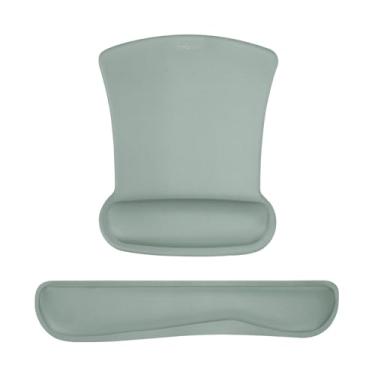 Imagem de MOSISO Suporte de descanso de pulso para conjunto de mouse pad e teclado, mousepad ergonômico base antiderrapante para alívio da dor em casa/escritório e almofada de digitação fácil com tecido de neoprene e espuma viscoelástica elevada, verde antigo