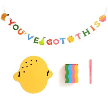 Imagem de ban.do Decore seu conjunto de mesa, decoração de cubículo colorido, pacote de material de escritório fofo inclui banner, copo de lápis, caneta de tinta e mouse pad, listras arco-íris