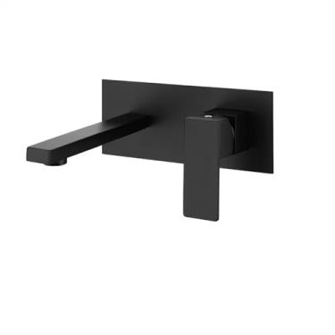 Imagem de Torneira de lavatório Torneira de lavatório de banheiro, torneira misturadora de água quente e fria montada na parede, torneiras embutidas para pia de banheira de aço inoxidável 304 (cor: preto)