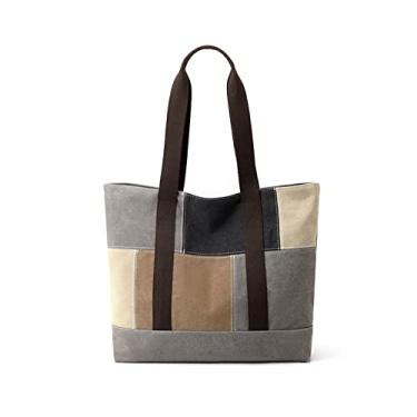 Imagem de CORIOS Bolsa feminina de lona casual bolsa de ombro patchwork, Marrom, Large