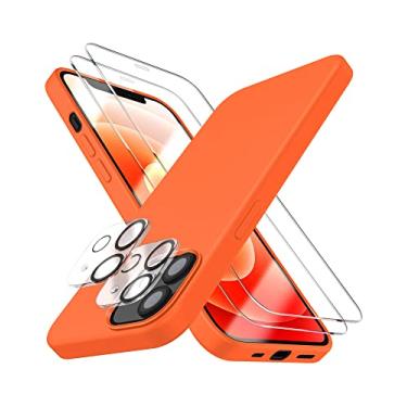 Imagem de Dssairo [5 em 1 para iPhone 12 Mini capa 5.4, com 2 pacotes de protetor de tela + 2 pacotes de protetor de lente de câmera, capa protetora fina de silicone líquido à prova de choque [forro de microfibra] (laranja)