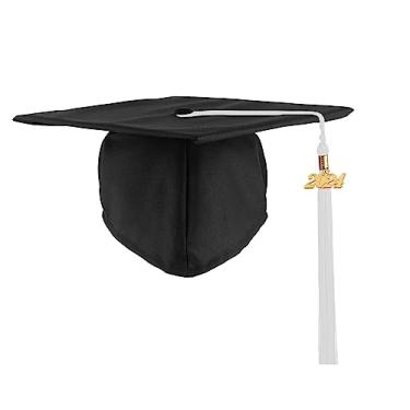 Imagem de UIALECG Boné unissex adulto preto fosco com borla branca 2024 para ensino médio e faculdade, 12 cores