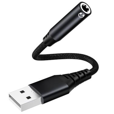 Imagem de Adaptador de áudio USB para conector de 3,5 mm, placa de som externa USB-A para adaptador de áudio com conversor estéreo auxiliar compatível com fone de ouvido, PC, Windows, laptop, Mac, desktops,