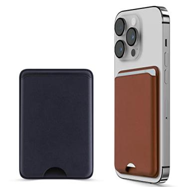 Imagem de Dlinda Pacote com 2 carteiras para iPhone Magsafe, carteira de couro removível com Magsafe para Apple iPhone 14 Pro Max/14 Plus/14 Pro/14, iPhone 13/iPhone 12 Series, azul e marrom