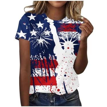 Imagem de Roupas femininas de 4 de julho de 2024, blusas elegantes com gola redonda e manga curta, camiseta com bandeira americana, A01 multicolorido, XXG
