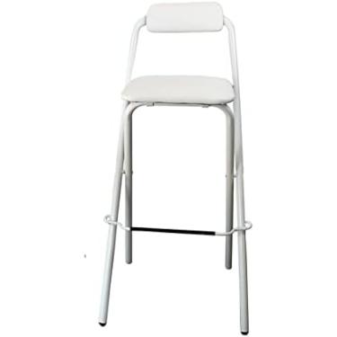 Imagem de Banco dobrável, banco de bar dobrável, banco alto com costas e acolchoado, cadeira dobrável portátil para casa, para restaurante de bar de cozinha, branco, 60 cm