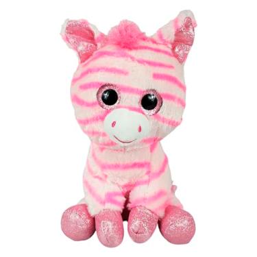 Imagem de Unicórnio De Pelúcia Sentado Rosa Olho Com Brilho Brinquedo 24Cms (Listrado Rosa)