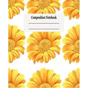 Imagem de Livro de composição: livro de redação pautado largo, caderno de diário de escrita com papel pautado, material escolar doméstico para estudantes universitários, meninas, crianças, escola, professores, padrão de girassóis