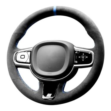 Imagem de Alfanxi Costura à mão Itália Alcantara Capa de Volante para Volvo S60/XC60/XC90 R-Design (Alcantara + Listra Azul)
