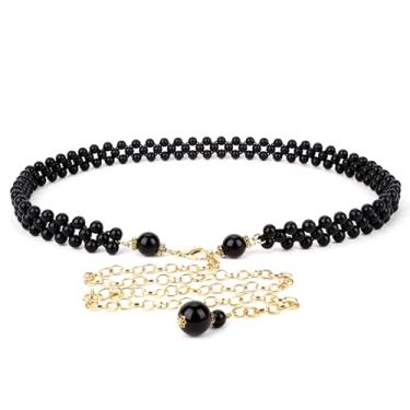 Imagem de Cinto de corrente plus size para mulheres, correntes de cintura de pérola preta, corrente elástica extralonga para o corpo, corrente grossa ajustável de 149 cm, XX-Large