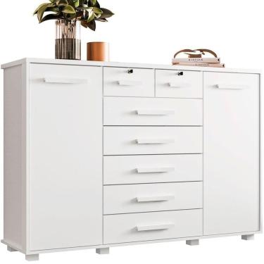 Imagem de Cômoda Sapateira Grande Para Quarto 7 Gavetas 2 Portas Mdp-mdf Santana Branco