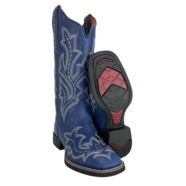 Imagem de Bota Texana Feminina Original Vimar Fóssil Azul Couro Legítimo Com Bor