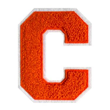 Imagem de Remendos de letras de chenille de 11,4 cm laranja ferro em letras para roupas Varsity Letter Patch Letterman Jacket Patches (Laranja-C)