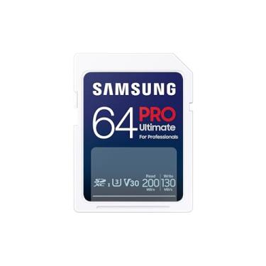 Imagem de Samsung Cartão de memória PRO Ultimate Full Size 64GB SDXC, até 200 MB/s, 4K UHD, UHS-I, C10, U3, V30, A2 para DSLR, câmeras sem espelho, PCs, MB-SY64S/AM