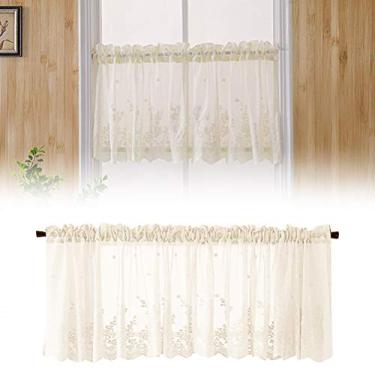 Imagem de Cortina Curta de café, Cortina de Janela de crochê de Renda Leve Respirável para Quarto para Casa (Bege)
