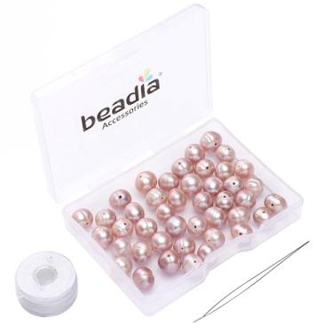 Imagem de BEADIA Contas de pérolas naturais de batata 7-8 mm roxo cultivado em água doce contas de pedras preciosas soltas para fazer joias faça você mesmo 33,8 polegadas/fio HQ