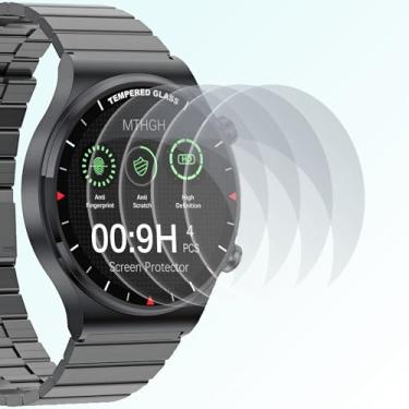 Imagem de MTHGH Protetor de tela de 39 mm (1,54 polegadas) de diâmetro, (pacote com 4) Película de vidro temperado com dureza 9H para relógio redondo universal antiarranhões, antiexplosão, sem bolhas, alta