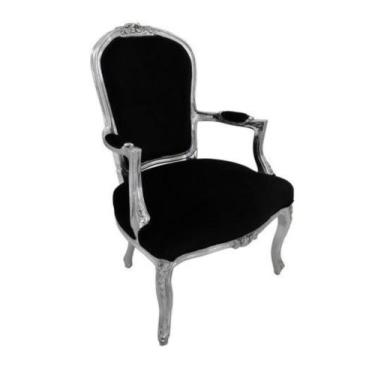 Imagem de Poltrona Cadeira de Braço Luiz XV Folha de Prata Luxo - LUXdécor Casa 