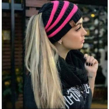 Imagem de Kit Conjunto Touca Rabo De Cavalo E Cachecol Liso Gola Infinita De Lã 