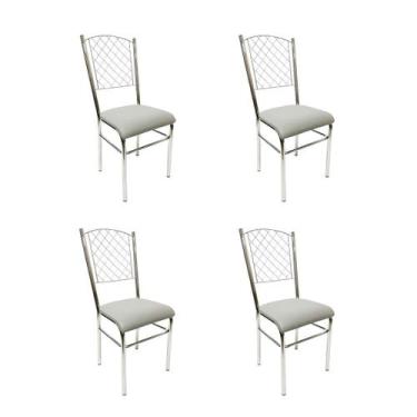 Imagem de Kit 4 Cadeiras de Cozinha com reforço cromada encosto grade assento ci