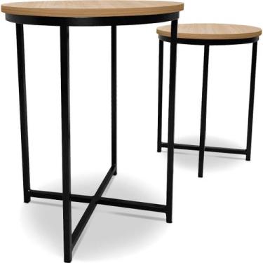 Imagem de Mesa De Canto Dupla Gana Redonda Decoração Para Sala  Preto/Jade - Gen