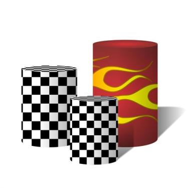 Imagem de Trio de Capas Para Cilindro Corrida Bandeira de Largada Chamas Fogo - 