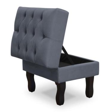 Imagem de Puff Baú Retrô Luis Xv Capitonado, Cinza Pés De Madeira - SRJ Moveis