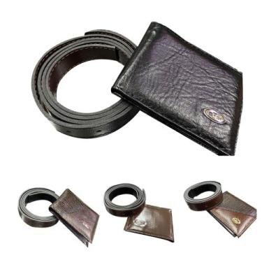 Imagem de Kit 2 Carteira + 2 Cinto Sintético Slim Masculino Antifurto Dia dos pa