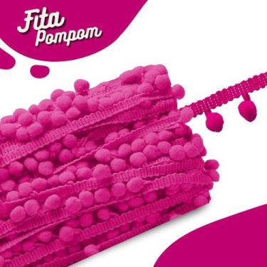 Imagem de Fita Pompom Rosa Escuro 30mm Rolo Com 25 Metros - Nybc