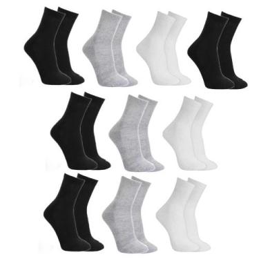 Imagem de Kit 10 Meias Cano Alto Sport Grossa Esportiva Básico Algodão Unissex -