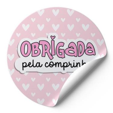Imagem de 120 Etiquetas Redondas Adesivos Obrigada Pela Comprinha Rosa Escuro Fu