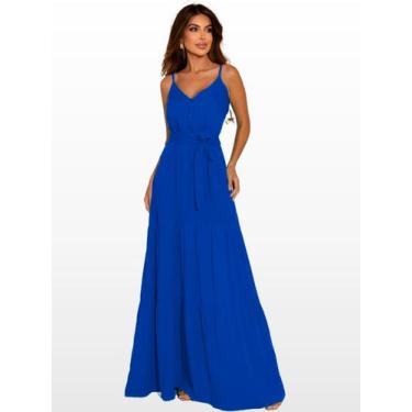 Imagem de Vestido Longo Rodado Camadas Elegante Casual  - GF Moda, GG, Azul