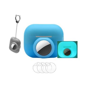 Imagem de Capa azul brilhante para AirPods Pro 2 com suporte Airtag, Airtags no Airpod Pro (2ª geração) estojo de fones de ouvido sem fio, estojo de transporte para Airpods Air Tag, antiperda, brilha na noite