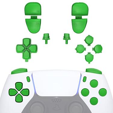 Imagem de eXtremeRate Botões de substituição D-pad R1 L1 R2 L2 Opções de compartilhamento de botões de rosto para controle DualSense 5 PS5, kits de reparo de botões verdes com ferramenta para controle Playstation 5
