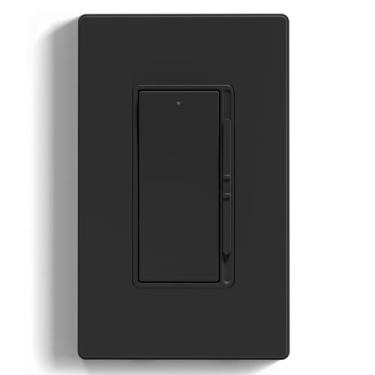 Imagem de ELEGRP Interruptor de luz de dimmer digital para luzes LED reguláveis de 300W e 600W incandescente/halógeno, interruptor de luz de dimmer deslizante de 3 direções, placa de parede incluída, listado pela UL, 1 pacote, preto fosco